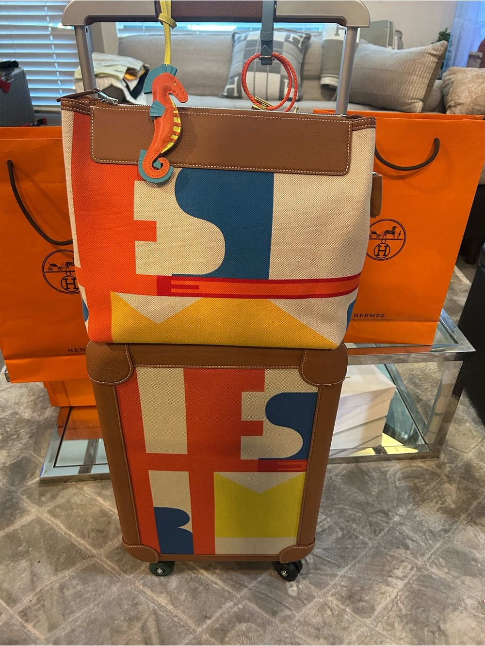 Hermès Luggage set, with trolley, 12hr bag, & charm.